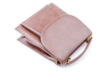 Woman leather bag isolated white background