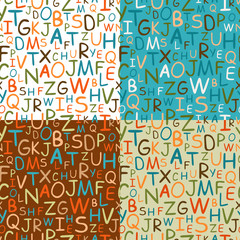 Set of seamless patterns of hand drawn letters