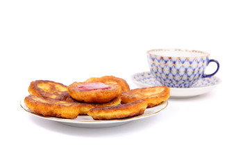 Thick pancakes and tea