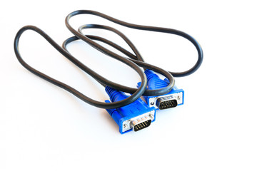 blue vga wire  isolated on white background