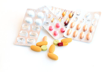 pills in blisters isolated on white background