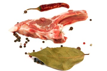 Raw Lamb Chop on White Background
