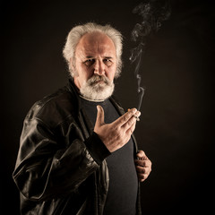 Grumpy man with cigarette