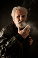 Grumpy man with cigarette