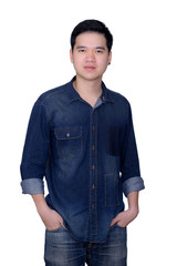 Fototapeta premium Portrait of asian man wearing jeans shirt