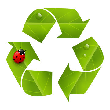 Recycling symbol with leaves texture