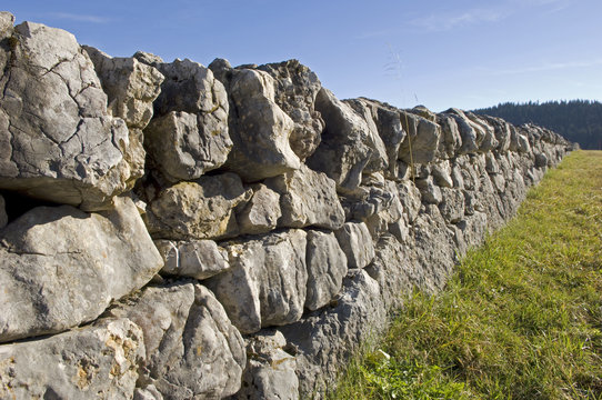 Natursteinmauer im Jura, bei Gimel, Waadt, Schweiz