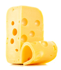 Piece of cheese isolated on white