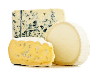 Different sorts of cheese isolated on white background