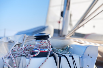 Winch with rope on sailing boat - 64055608