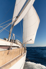 Fototapeta premium Sailing boat wide angle view in the sea