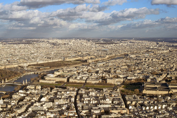 Aerial view of Paris and the River Seine