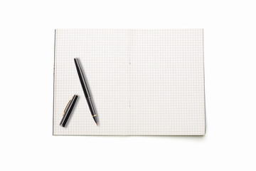 blank open squared text book with japan brush pen, isolated on w