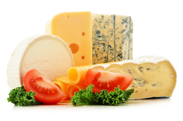 Different sorts of cheese isolated on white background