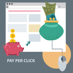 Flat design concept icon of pay per click