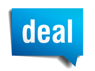 Deal blue 3d realistic paper speech bubble isolated on white