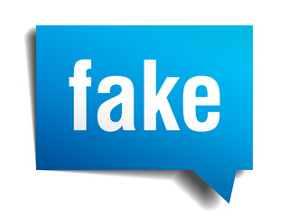 Fake blue 3d realistic paper speech bubble isolated on white