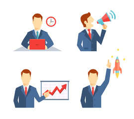 Set of businessman icons in flat style