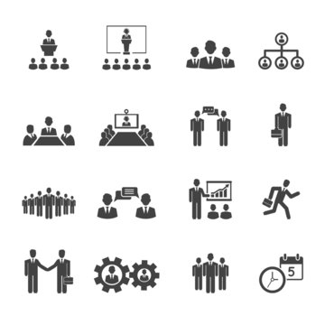 Business people meetings and conferences icons