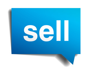 Sell blue 3d realistic paper speech bubble isolated on white