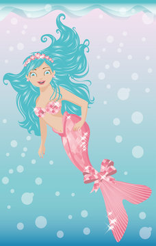 Beautiful young mermaid with diadem, vector