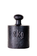 Vintage iron 2 kg weight on the white background.