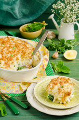 Fish pie baked with dorado, topped with mashed potato