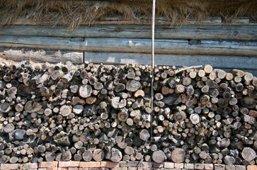 Background of dry chopped firewood