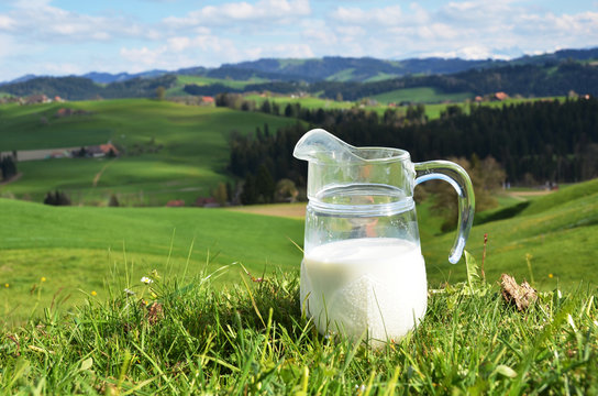 Jug of milk. Emmental region, Switzerland