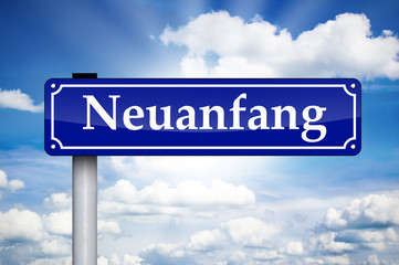 Schild Antik mit Neuanfang
