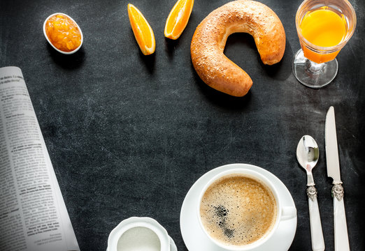 Continental Breakfast On Black Chalkboard