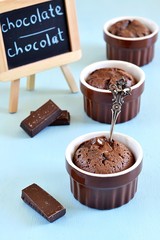 Chocolate cake fondant on blue background