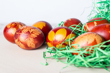 Easter eggs on a old wooden table