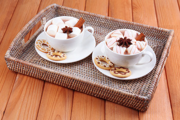 Cups of hot chocolate with marshmallows