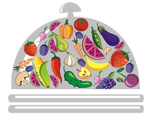 Dish with vegetables and fruits