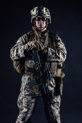 Naklejka premium US marine studio shot on black background