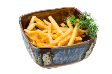 French fries on white background