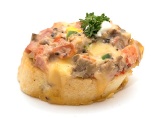 pie with sausage and mushrooms on white background