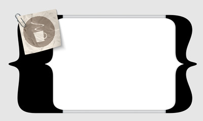 vector square brackets for entering text with cup of coffee