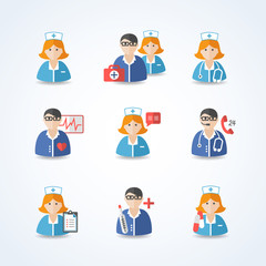 Medicine Doctors and Nurses Icons Set