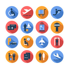 Fototapeta premium Colored airport icons set