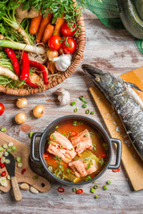 Pike and fresh vegetables for fish soup