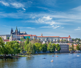 Fototapeta premium View of Charles bridge over Vltava river and Gradchany (Prague C