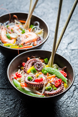 Traditional dish with seafood and noodles