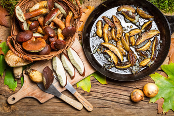 Preparing wild mushrooms to frying