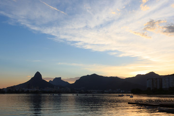 Naklejka na ściany i meble Catamarans at Lagoon (Lagoa) sunset, Rio de Janeiro