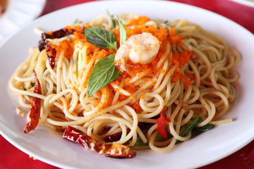 Spaghetti with shrimp