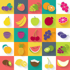 Fruits and berries icons set - flat style.