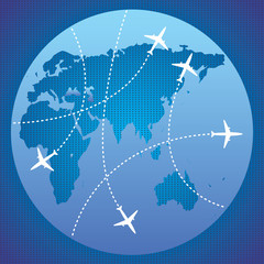 Four airplane lines and planet