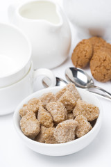 brown sugar close-up and crockery for teatime
